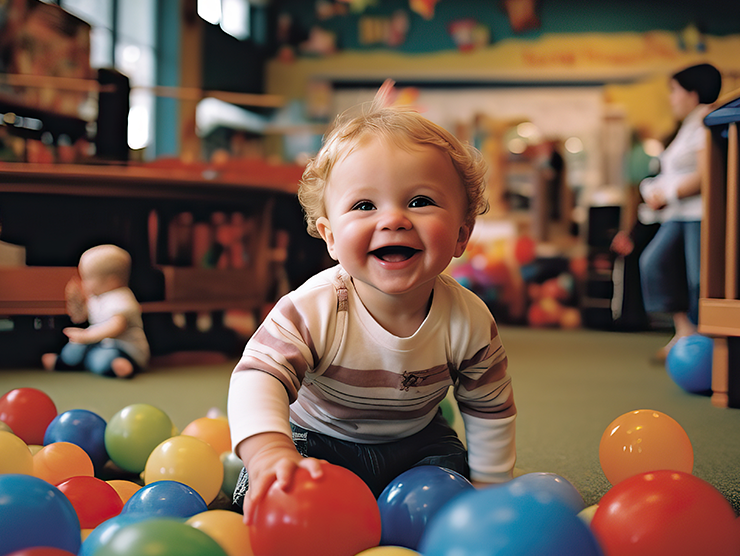 A toddler smiling at his child care center