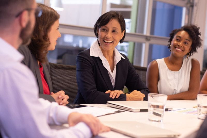 Group of employees having a meeting