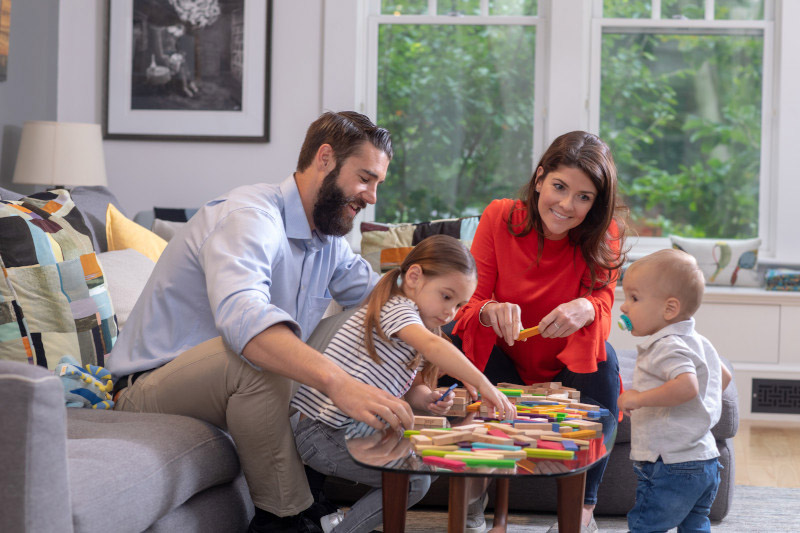 Family playing a game together during summer vacation