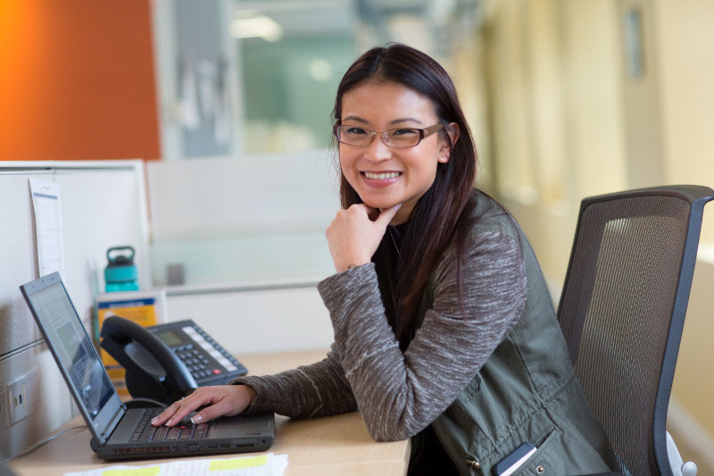 Female employee providing feedback on her benefits