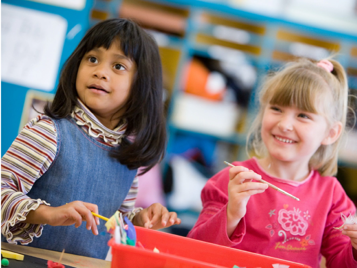 Two girls playing at center